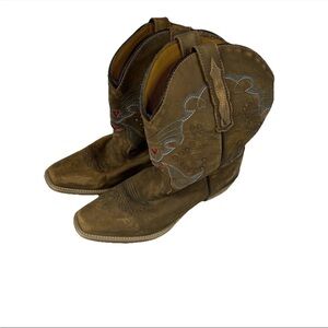 Dan Post Girls Size 4.5 Cowboy Western Boots Square Toe Brown Blue  #2540